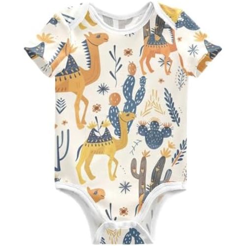 panksolu Cartoon Camel Animal Print Unisex Baby Bodysuits Short Sleeve Cotton Romper Sleep Baby Clothes 3M