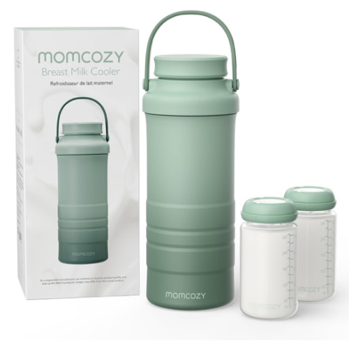 Momcozy 22oz Portable Breast Milk Cooler for Outdoor, Life Saver with 360° Total Cooling for 24 Hours, Larger Capacity Travel Breastmilk Chiller with 2pcs Baby Bottles for Breastmilk Storage, Green