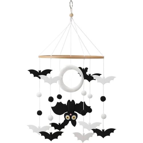 Montessori Mobile, Black and White bat Baby Crib Mobile for Baby Boys & Girls, Bassinet Mobile with Extension Arm Holder, Nursery Mobiles for Crib