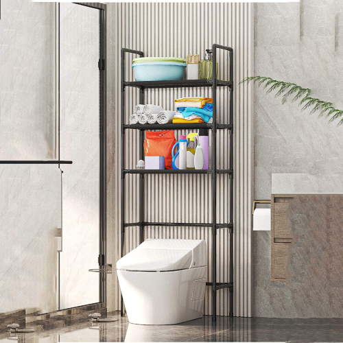 Clearance! Over The Toilet Storage Rack, 3-Tier Bathroom Space Saver with Adjustable Shelves, Bathroom Organizer for Bathroom, Washroom (Black)