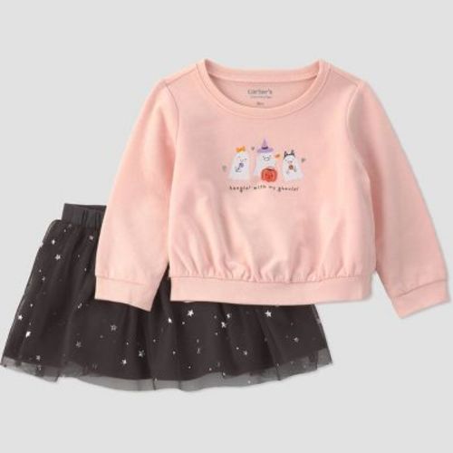 Carter's Just One You® Baby Girls' 2pc Fleece Ghost Sweatshirt and Tuti Skirt Set - Black/Pink Newborn