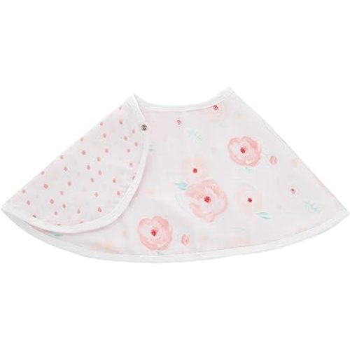 aden + anais Essentials 100% Cotton Muslin Burpy Bib – Multi-Use, Absorbent 4-Layer Burp Cloth, Drool Cloth and Full-Coverage Snap-Closure Baby Bib, 22.5” X 11”, Single, Full Bloom - Roses
