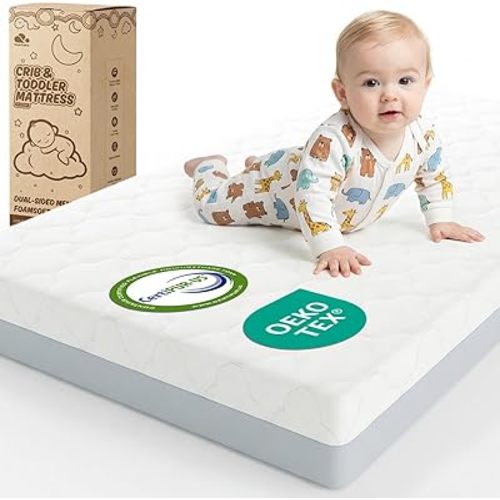 Dual Sided Baby Crib Mattress, 5 Inch Thick Soft & Firm Memory Foam Breathable Toddler Mattress, 4 in1 Standard Baby Bed Mattresses with Removable Washable Cover 52x27.6x5 - Gray