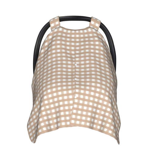 Nursing Cover for Breastfeeding Brown Gingham Soft Infant Car Seat Cover Baby, Breathable Stroller Cover
