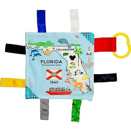 Baby Jack & Co 8x8' Learning Lovey Tag Toys for Babies - Soft & Safe - Learn USA State Facts - Ideal Toy BPA Free w/Stroller Clip (Florida)