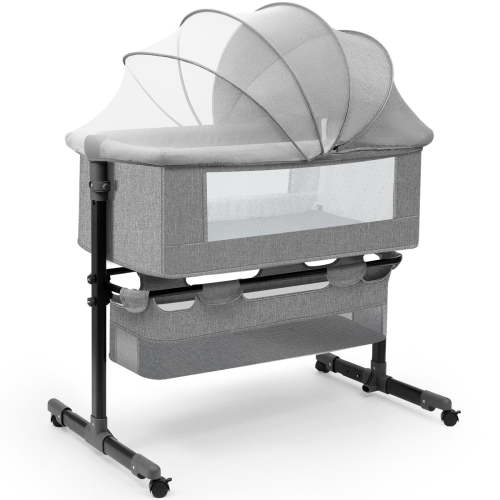 Baby Bassinet, HDJ Adjustable Baby Bassinet Bedside Sleeper with Changing Station,Bed Side Crib for 0-6 Months Old Baby Infant, Light Gray