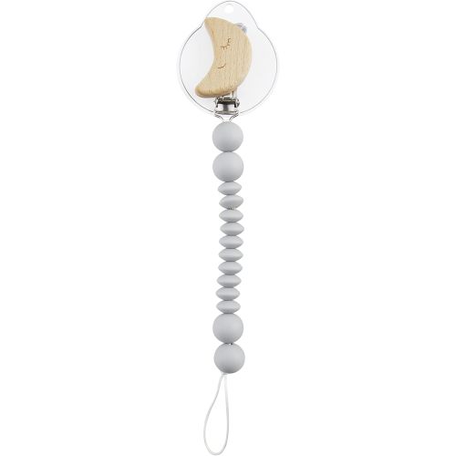 Mud Pie Gray Moon Wood & Silicone Baby Pacifier Clip