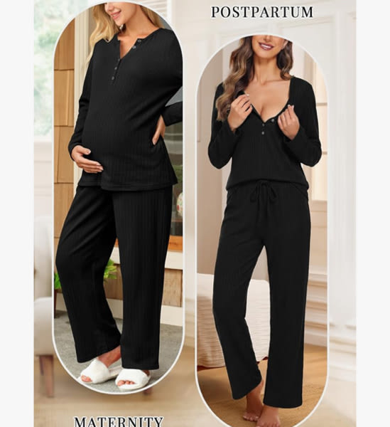 OUGES Women's Maternity Nursing Pajamas Sets Pregnancy Delivery Lounge Pjs