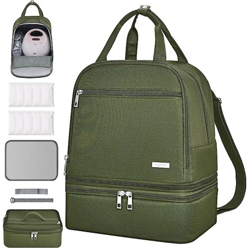 Derbiedersinn Breast Pump Bag, Compatible with Spectra Pumps, Insulated Carrying Case with Cooler for Milk Storage, Travel, Work, Daycare，Green