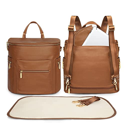 miss fong Diaper Bag Backpack Baby Diaper Bag, Large Leather Diaper Bag Backpack with Changing Pad, Stroller Straps, and 2 Insulated Pockets