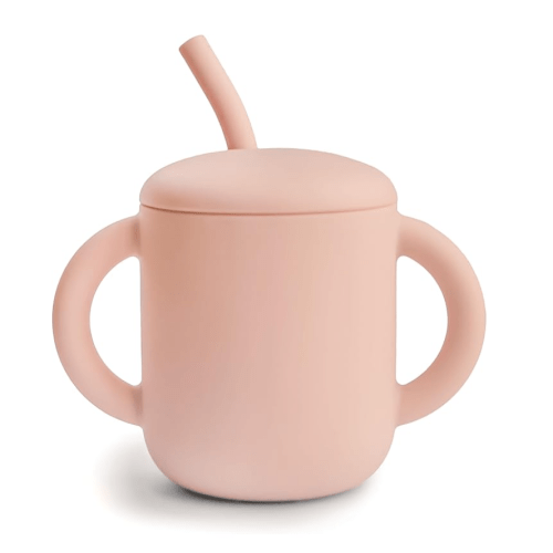 mushie 100% Silicone Training Cup & Straw for Toddlers | 6 Months+ (Blush)