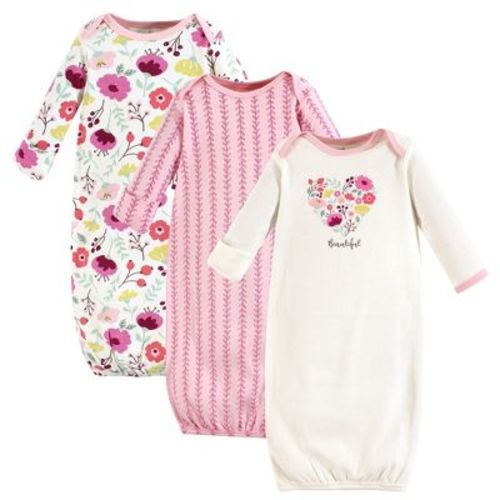Touched By Nature Baby Girl Organic Cotton Long-sleeve Gowns 3pk, Botanical, 0-6 Months