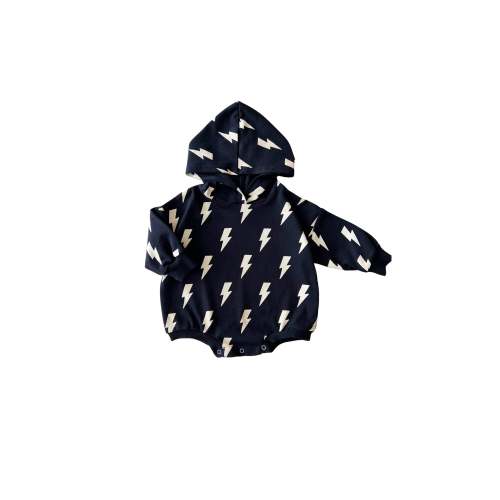 Hooded Bubble Romper  |  Black Bolts