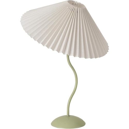 KUNJOULAM Small Pleated Table Lamp, Bedside Nightstand Lamp with White Lampshade LightGreen Base, Morden Mini Lamp for Bedroom Home Office Decor, E12 Bulb Included