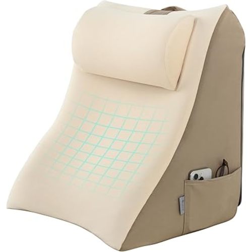 Vekkia 21” Extra-Wide Back Pillow with Adjustable Headrest, 2-in-1 Ergonomic Dual-Layer Wedge Backrest for Sitting/Reclining, Lumbar & Neck Support, Bed, Sofa & Floor, Reading, TV, Lounging & Gaming