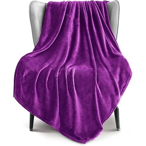 Exclusivo Mezcla Extra Large Fleece Throw Blanket for Couch, Sofa, 300GSM Super Soft and Warm Blankets, Purple Throw All Season Use, Cozy, Plush, Lightweight, 50x70 Inches