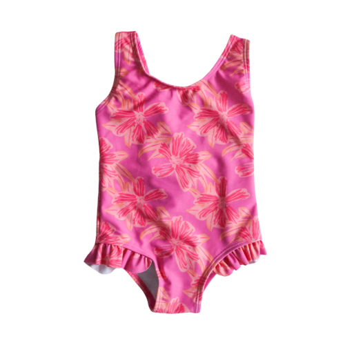 Pink Wildflower Wave Girl Swim One-Piece