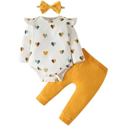 Fullfamous Baby Girl's 3pc Frill Long Sleeve Romper and Pant Set