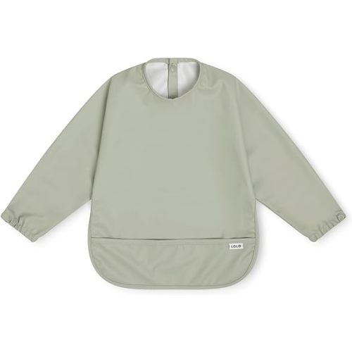 Lalo Smock Bib - Long Sleeve Baby Bib, Elastic Cuffs for Comfort, Large Catch-All Pocket