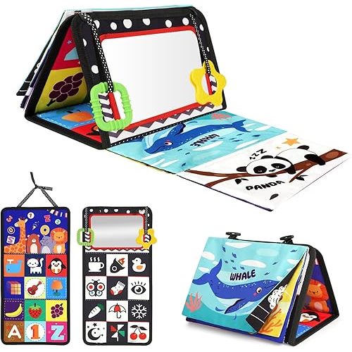 URMYWO Tummy Time Toy - Black and White High Contrast Baby Toys for Newborn - Baby Visual Stimulation Mirror - Montessori Sensory Crinkle Toy for Infant 0-3-6-12 Months - Shower Gift for Boy Girl