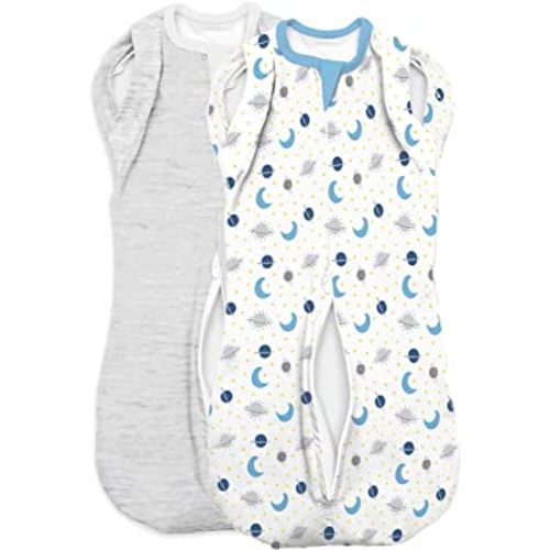 SwaddleMe Arms Free Convertible Pod – Size Large, 3-6 Months, 2-Pack (Zoom to The Moon) Zip-up Baby Swaddle Helps Transition to Arms Out Sleep for Safe Rolling and Self-Soothing