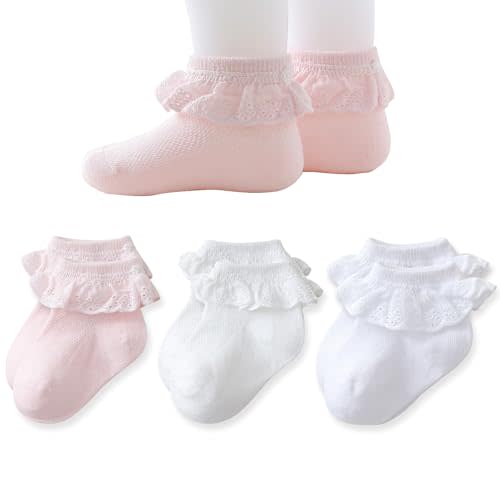 EPEIUS Baby Lace Socks Newborn Girl Eyelet Ruffle Socks Infant Toddler Dress Crew Sox 0-6/6-12/12-24 Months