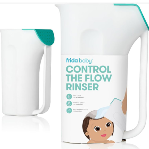 Frida Baby Control The Flow Bath Rinse Cup, Tear Free Rinser to Wash Hair and Body with Easy Grip Handle and Removable Rain Shower, Made in USA