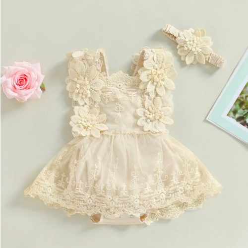 PERSEPHONE Crochet & Lace Romper with Headband - Hazel & Bo
