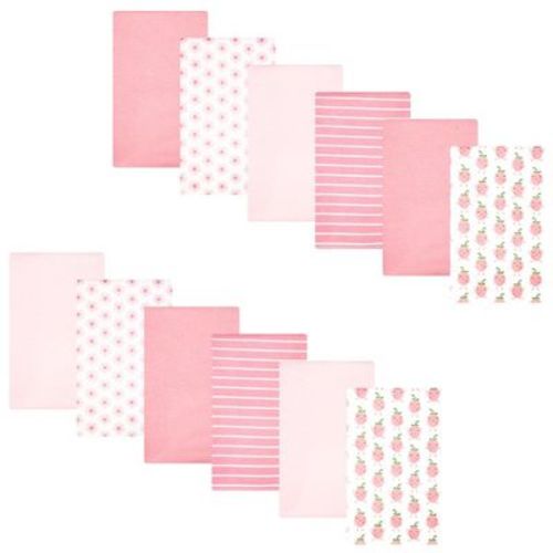 Hudson Baby Girl Cotton Poly Flannel Burp Cloths Bundle 12-Pack, Happy Strawberries, One Size