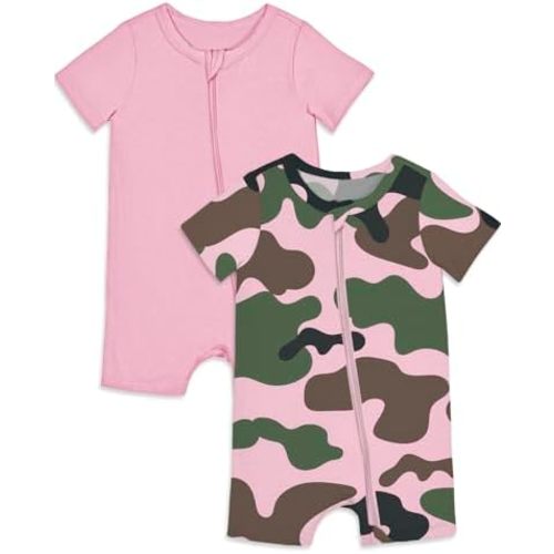 Jimonda Baby Rompers Cotton Baby Boys Baby Girls Short Sleeve Sleepers Pjs Two Way Zipper One-piece Neutral Sleep and Play
