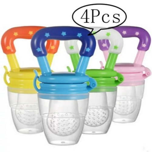 EIGTHTAIL Baby Fruit Feeder Pacifier 4 Pack -Fresh Food Feeder-Silicone Nipple Teething Toy-Silicone Pouches for Toddlers & Kids