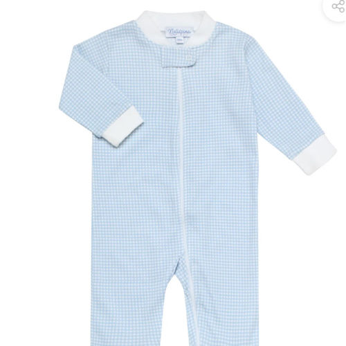 Blue Gingham Zipper Footie