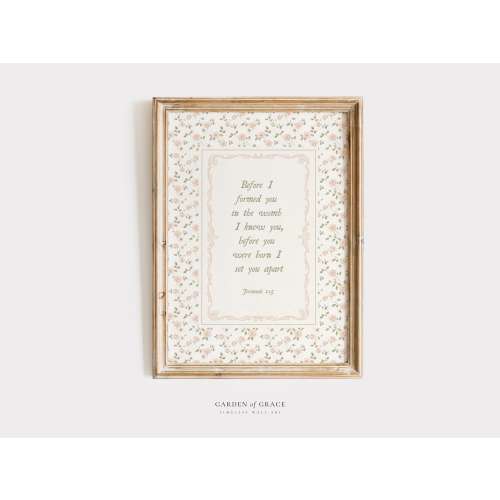 Jeremiah 1:5 Before I Formed You Nursery Wall Art, Floral Sage Green and Pink Kids Room Print, Bible Verse Print, Scripture Farmhouse Decor