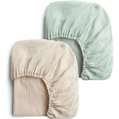 Konssy 2 PCS Muslin Fitted Crib Sheets 100% Cotton Baby Crib Sheets for Standard Crib Mattress (28 X 52 Inches), Soft and Breathable for Boys, Girls(Green, Summer Wheat)