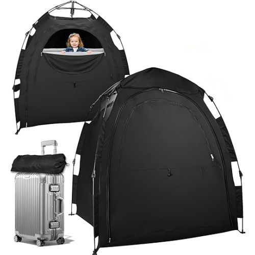 Blackout Tent for Pack N Play, Foldable Travel Sleep Tent for Cribs, Double-Sided Zipper, Breathable Blackout Baby Toddler Bed Canopy Cover, Fan & Monitor Pouch, NOT FIT Full-Size Cribs
