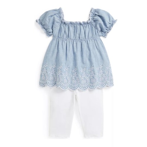 Ralph Lauren Childrenswear Baby Girls Cotton Chambray Top & Jersey Legging Set | Belk