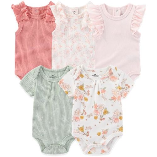 Baby Boy Girl Short Sleeve Bodysuits Infants Outfit New Born Unisex-Baby 100% Cotton Romper 5-Pack 0-12 Month