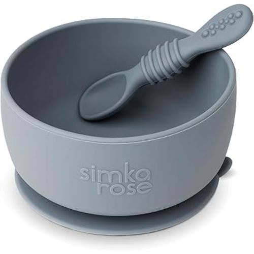 Simka Rose Baby Bowl and Spoon Set, Baby Bowls Suction for Toddler, BPA-Free Silicone Bowls Baby, Baby Bowl and Spoon Dishwasher and Microwave Safe Baby Feeding Supplies (Pebble)