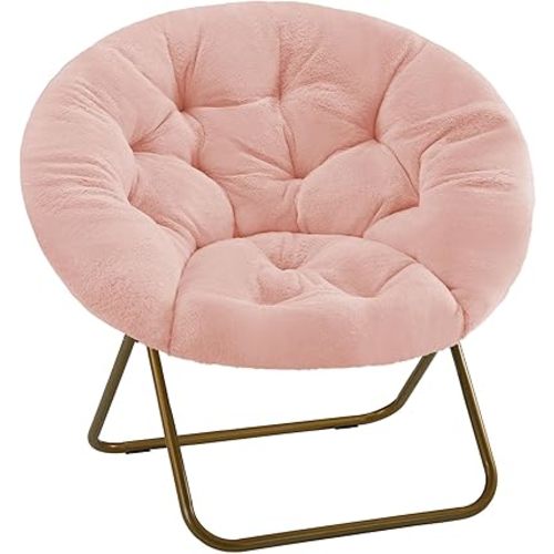 DUMOS Comfy Saucer Chair, Faux Fur Lounge Seasting XL Circle Chair for Bedroom, Dorm & Gaming, Foldable Fashion Accent Seat for Small Spaces, Folding Moon/Mushroom/Round Oversized Style