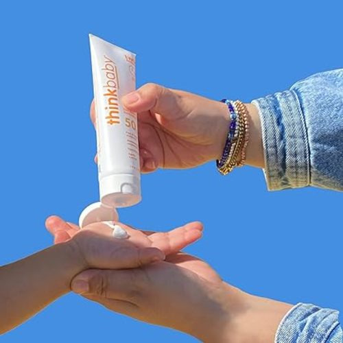 Thinkbaby SPF 50+ Baby Mineral Sunscreen – Safe, Natural Sunblock for Babies - Water Resistant Sun Cream – Broad Spectrum UVA/UVB Sun Protection – Vegan Baby Sunscreen Lotion, 3 Oz. - 3 Ounce (Pack of 1) - Broad Spectrum UVA/UVB Sun Protection – Vegan Min