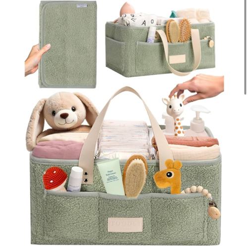 Amazon.com : Baby Diaper Caddy Organizer with Portable Changing Mat - Teddy Fleece Diaper Organizer for Changing Table - Baby Basket for Diaper Changing Essentials - Baby Caddy Organizer with Removable Dividers : Baby
