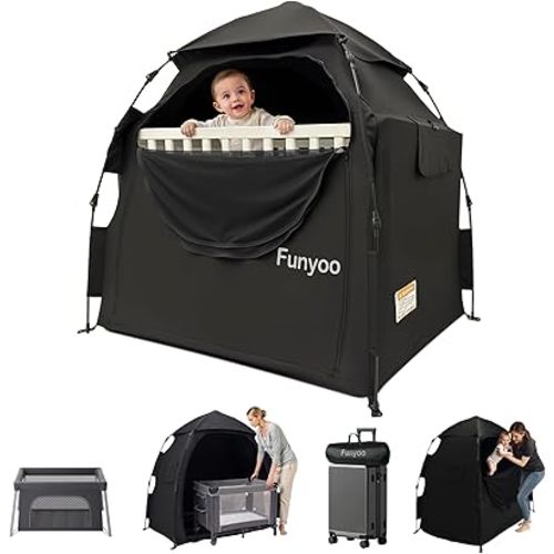 Blackout Tent for Babbies and Toddlers, One Click Setup Baby Travel Crib Tent, Blackout Cover for Pack N Play and Baby Crib