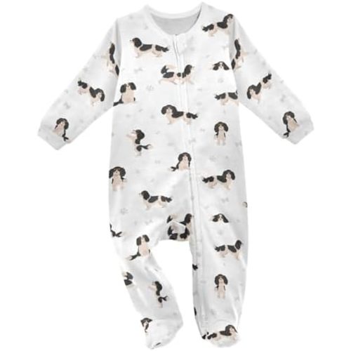 vvfelixl Exercises Doberman Dog Baby Sleepers For Girl Boys Newborn Baby Play One-Piece Footies For 0-24 Months White
