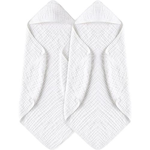 Yoofoss Hooded Baby Towels for Newborn 2 Pack 100% Muslin Cotton Baby Bath Towel with Hood for Babies, Infant, Toddler and Kids, Large 32x32Inch, Soft and Absorbent Newborn Essential