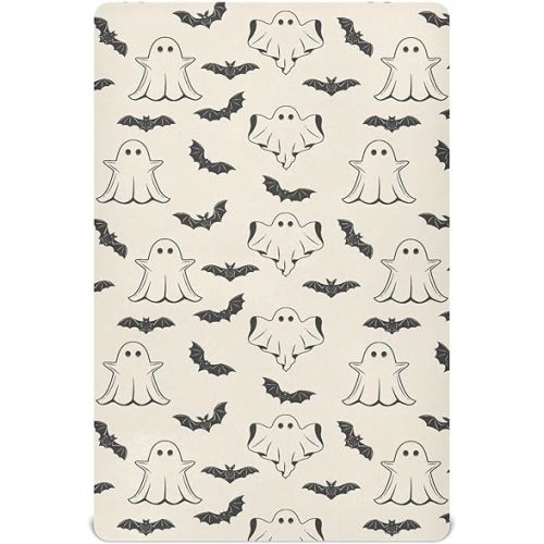 Crib Sheets for Boys Girl Halloween Ghosts Bat Silhouettes Breathable Mini Crib Mattress Sheets Fitted,Toddler Baby Sheets for Crib Mattress Soft & Breathable 39 * 27 * 5In Black