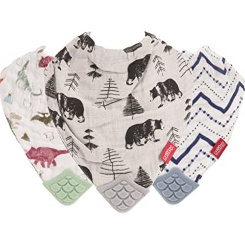 Nuby Baby Bibs - 3 Pc Muslin Bibs - Reversible 100% Natural Cotton Teething Bib - Baby Bibs For Girls And Boys, Baby Essentials