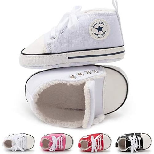 KIDSUN Unisex Baby Boy Girl Canvas Sneaker Soft Sole Infant Lace up Newborn Ankle Toddler First Walkers Crib Shoes