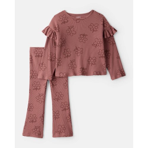 Toddler Girl 2-Piece Floral Cotton Long-Sleeve Tee & Pant Set - Pink - Carter's | Carter's