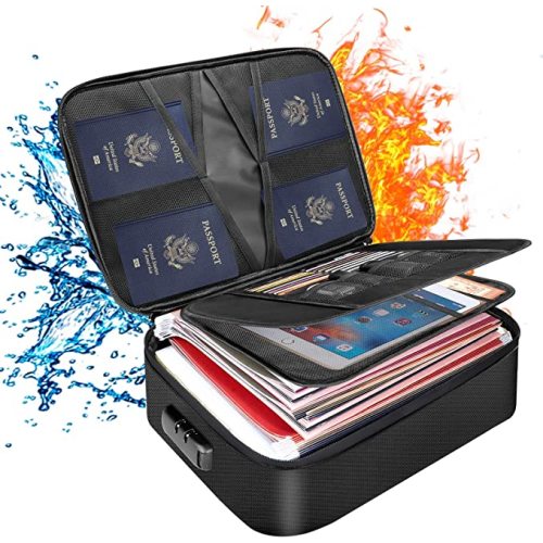 DocSafe Document Bag with Lock,Fireproof 3-Layer File Storage Case with Water-Resistant Zipper,Document Safe Portable Travel Home Organizer Bag for Laptop,Files,Certificates,Gifts for Him,Black