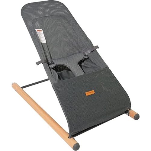 Childhome Evolux Baby Bouncer, Portable Baby Lounger with Natural Beechwood, Lightweight Baby Chair, Breathable Mesh Adapts to Baby's Body, Baby Essentials (Anthracite)